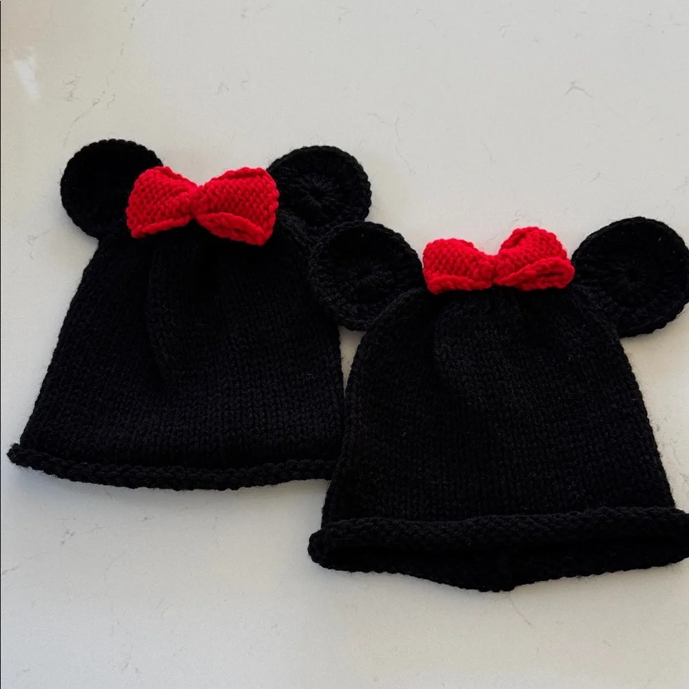 Mickey Mouse Ears Knitted Kids Hat with Red Bow 🎀 NEW!